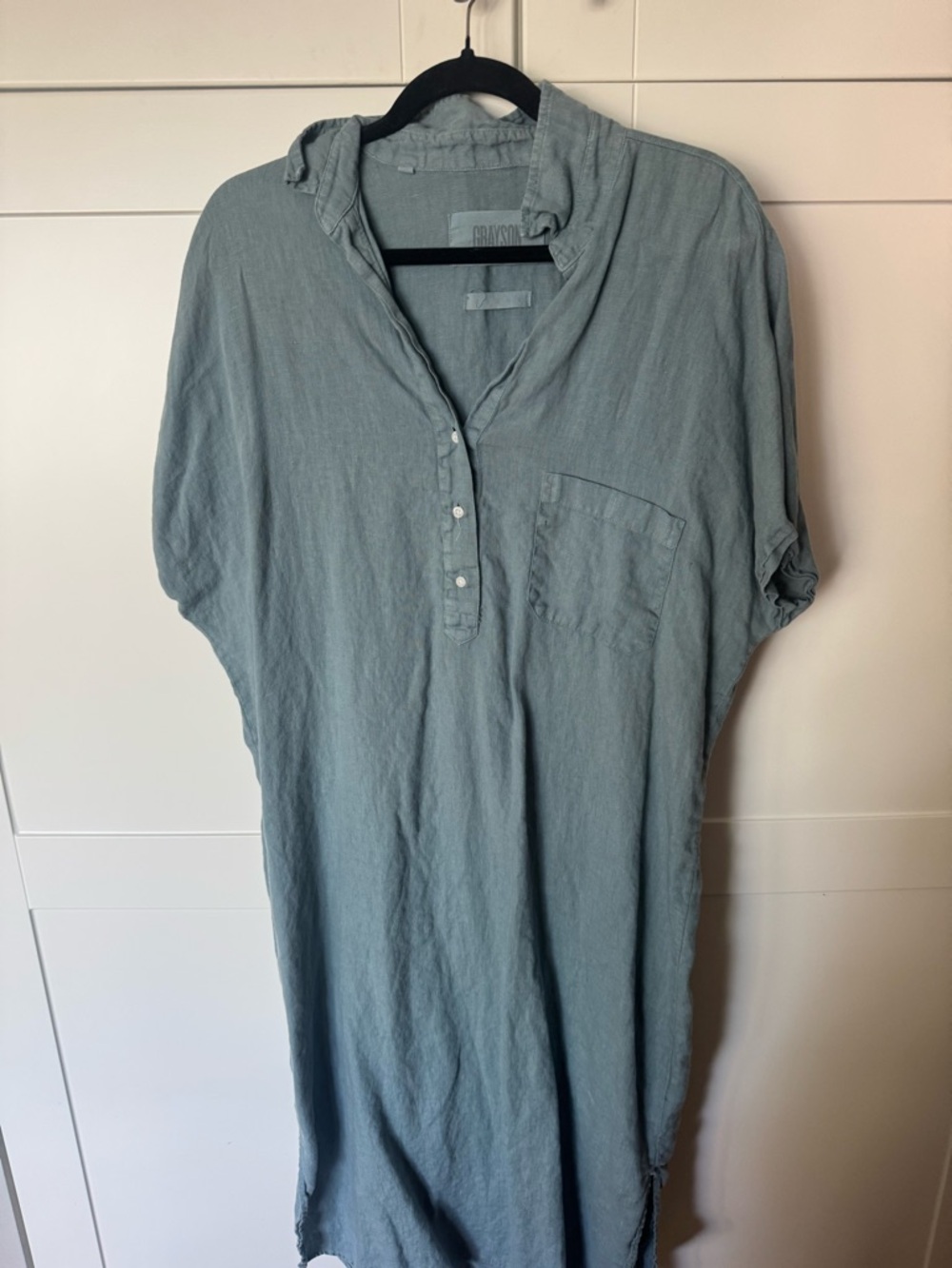 Washed Sage Midi Shirt Dress with Pocket